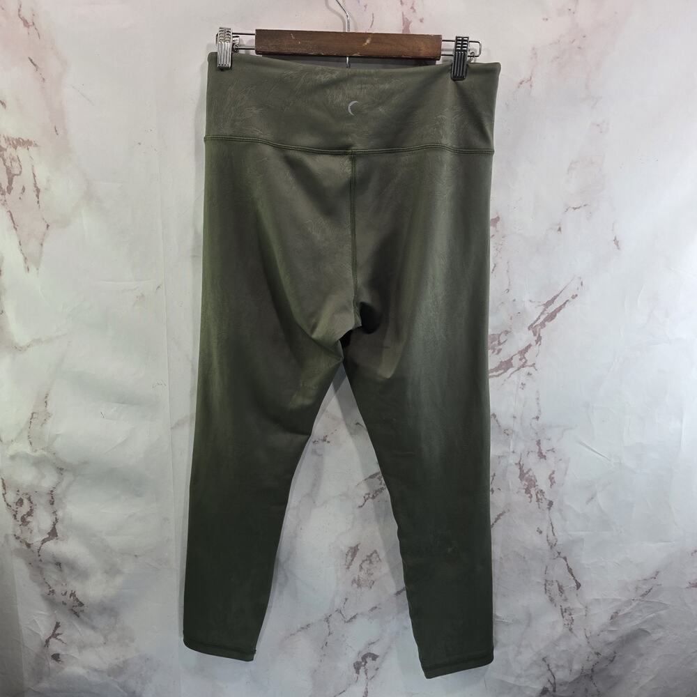 Zyia Leggings Womens 12 Large Green Botanical Leaf High Rise Pocket Olive Maze